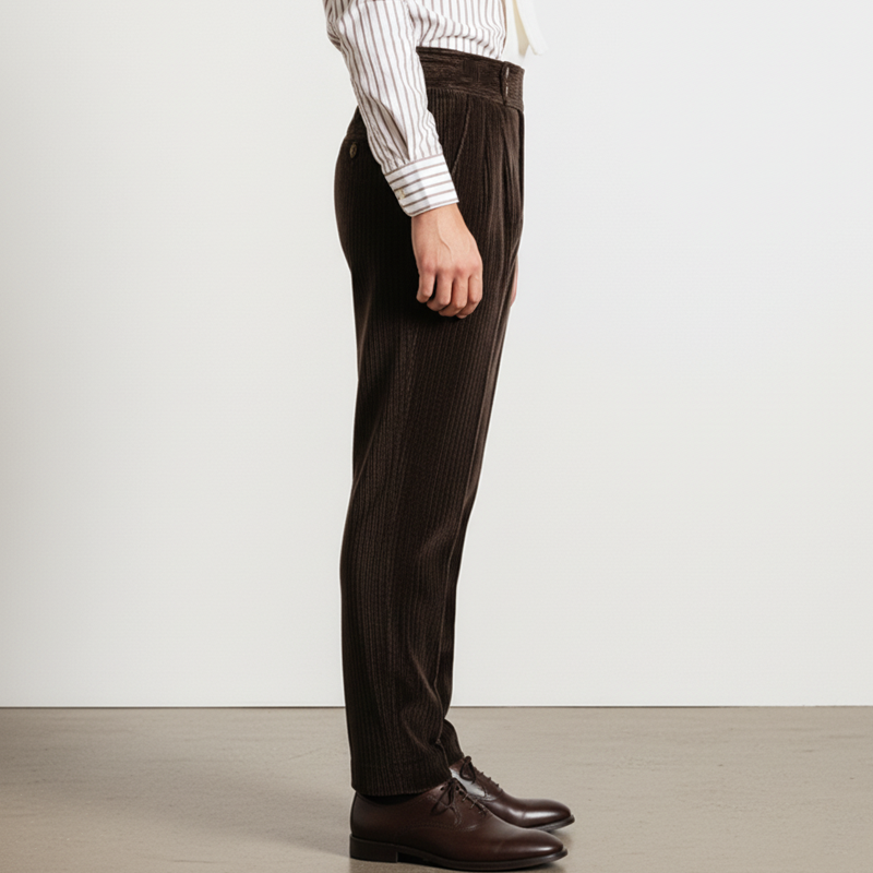 Men's Business Dark Brown Corduroy Slim-fit Pants