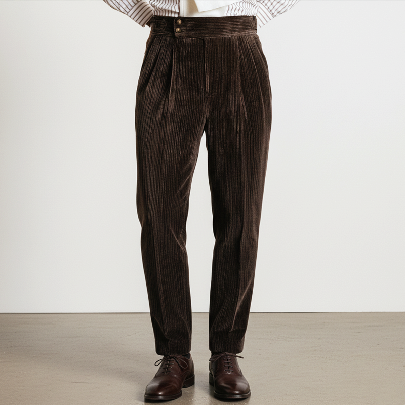 Men's Business Dark Brown Corduroy Slim-fit Pants
