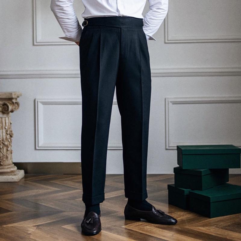 Men's British Neapolitan High Waist Slim Straight Trousers