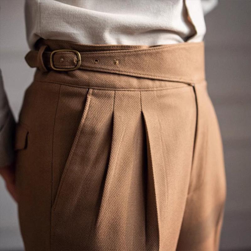 Men's British Neapolitan High Waist Slim Straight Trousers