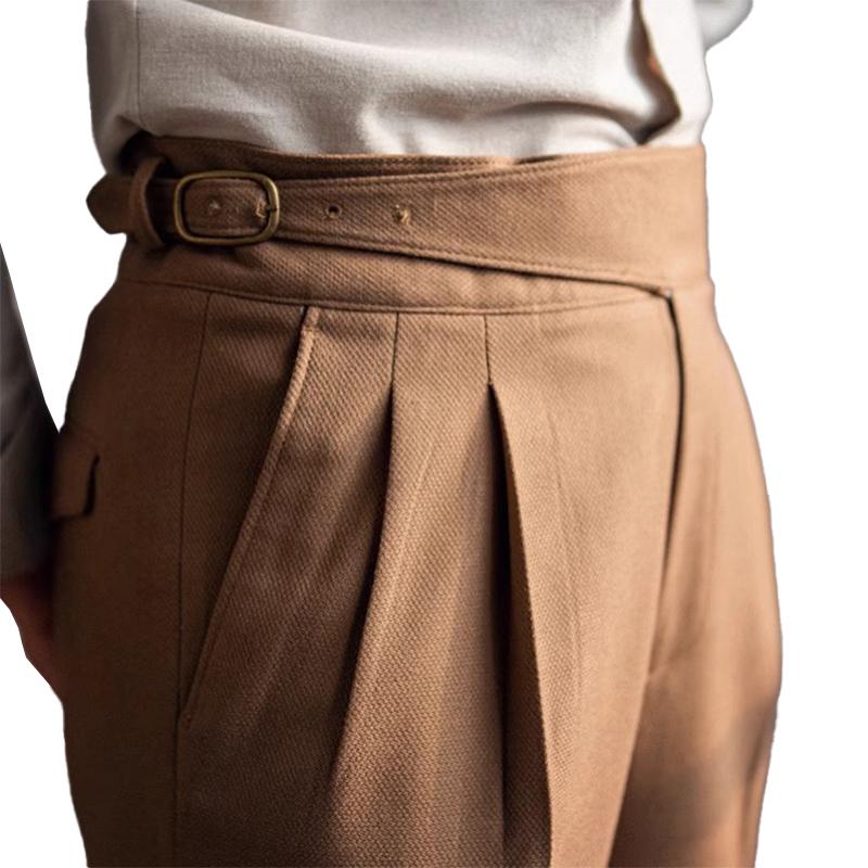Men's British Neapolitan High Waist Slim Straight Trousers