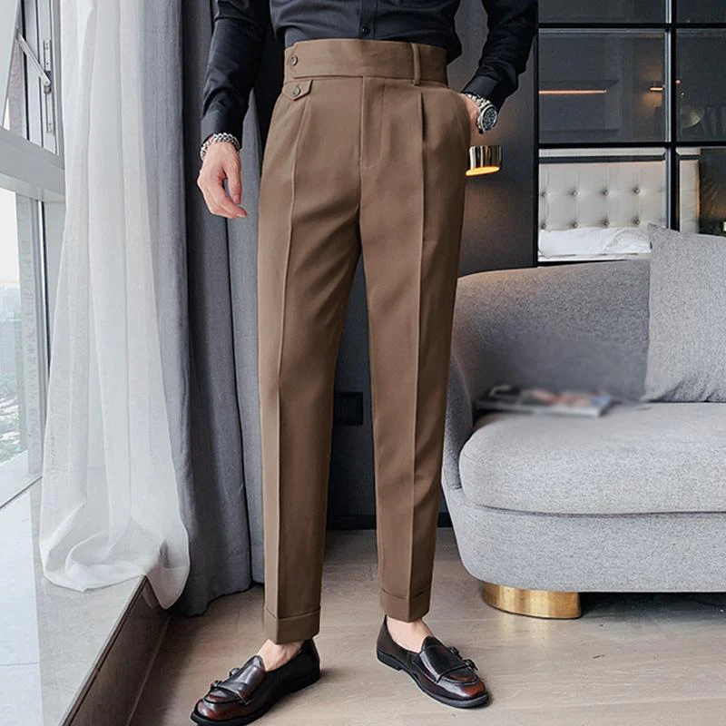 Men's British Style High Waist Straight Suit Pants