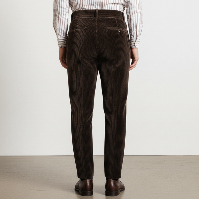 Men's Business Dark Brown Corduroy Slim-fit Pants