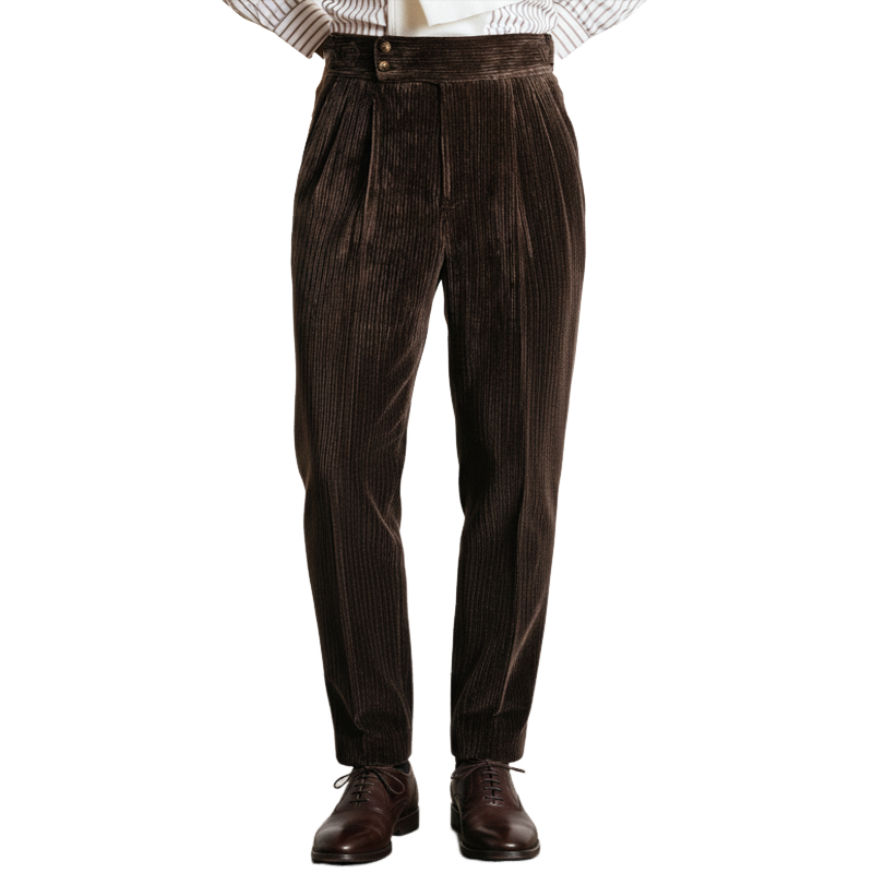 Men's Business Dark Brown Corduroy Slim-fit Pants