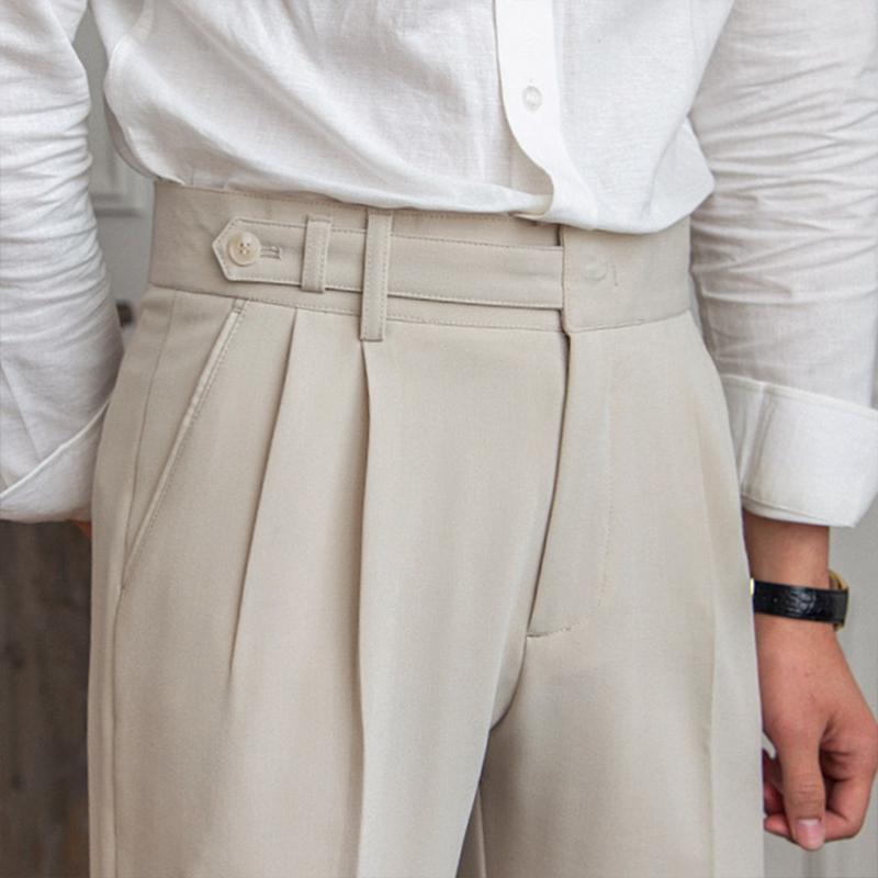 Men's British Neapolitan High Waist Straight Suit Pants