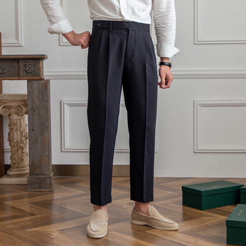 Men's British Neapolitan High Waist Straight Suit Pants