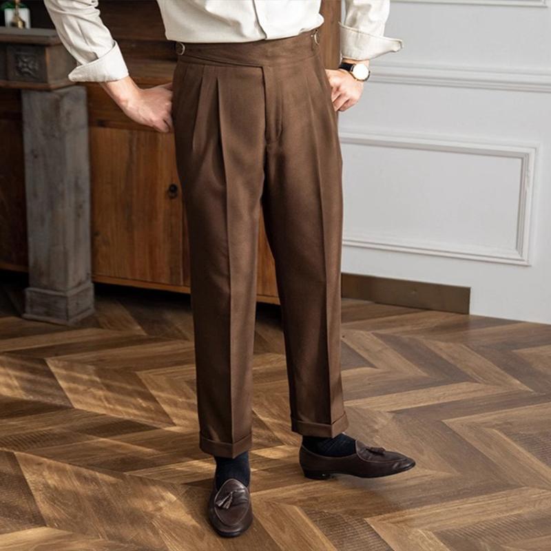 Men's British Neapolitan High Waist Slim Straight Trousers